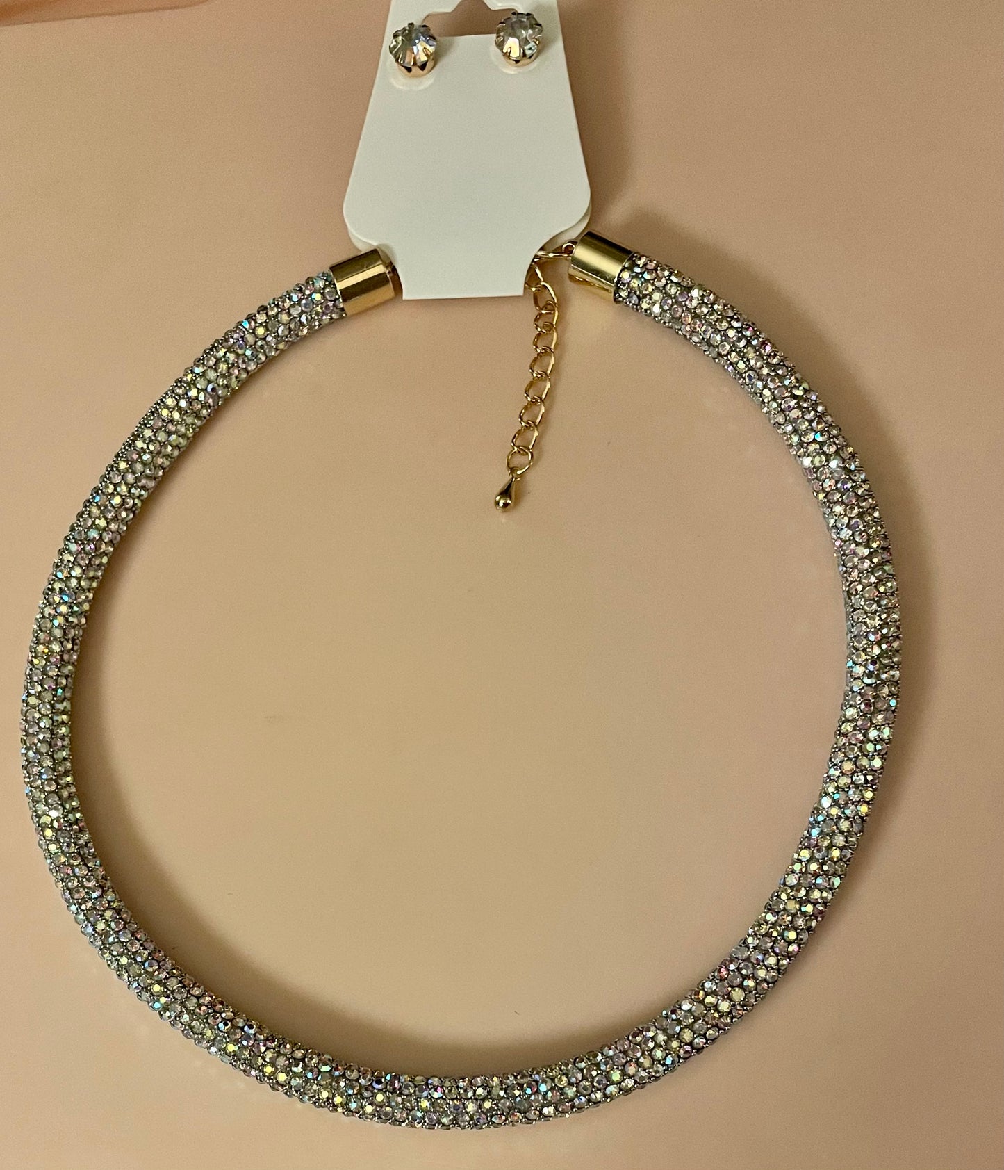 Bling Bling!! Iridescent Rhinestone Necklace & Earring Set