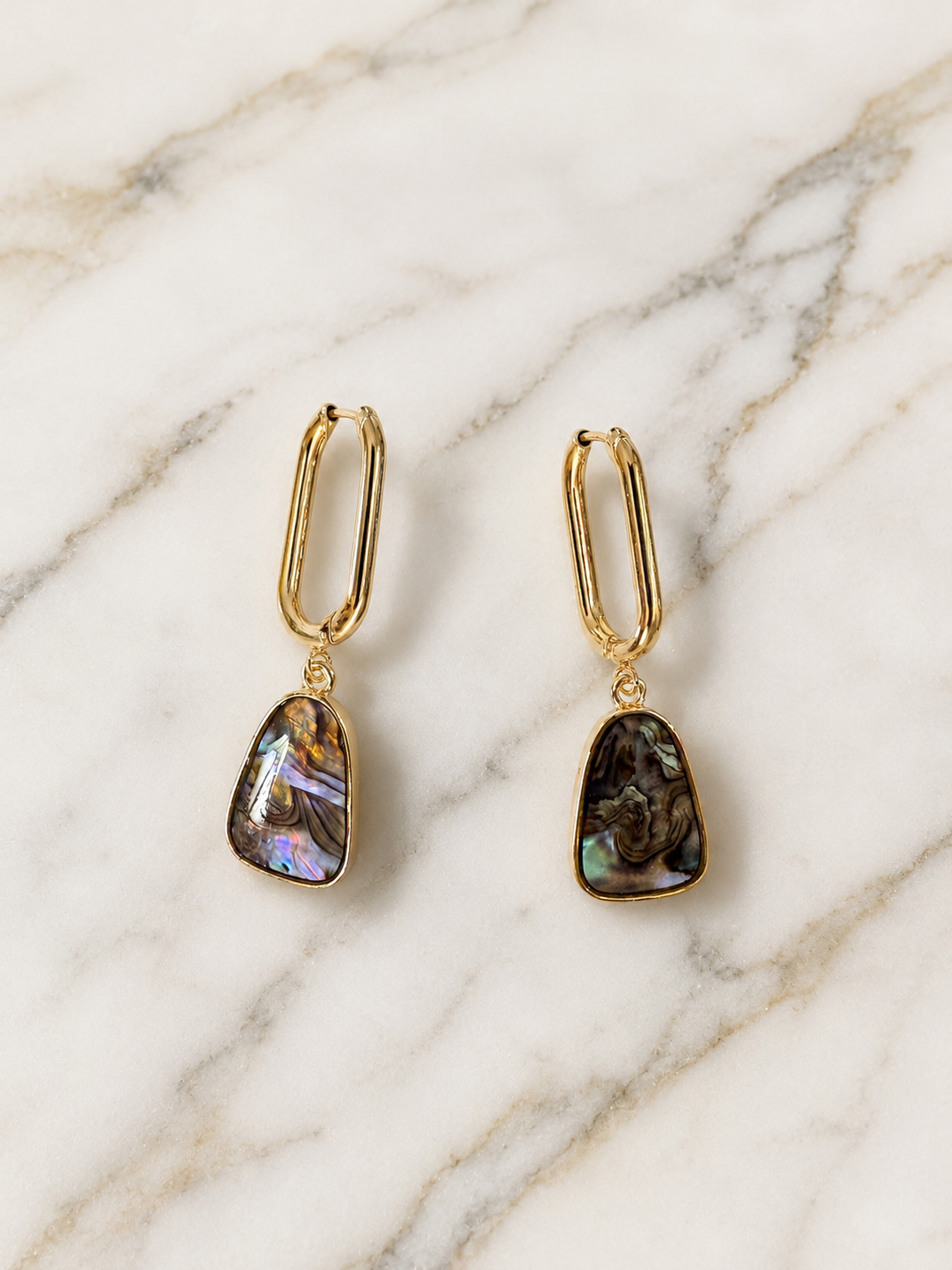 Earrings - Gold Abalone Stone Paperclip Drop Earrings