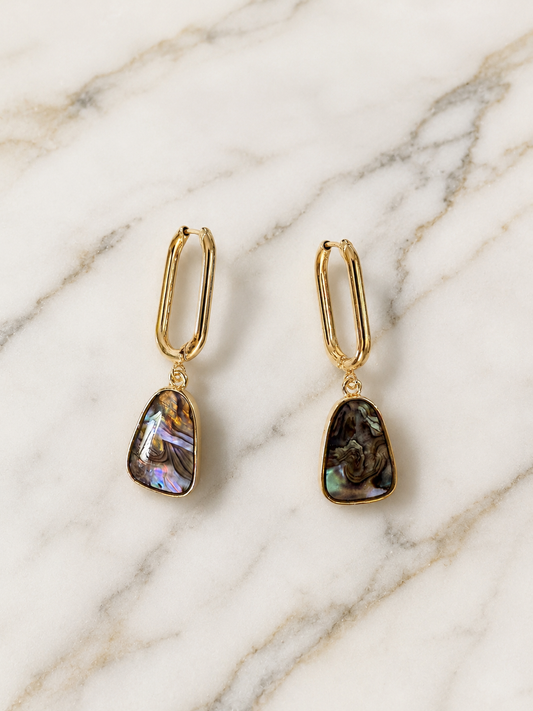 Earrings - Gold Abalone Stone Paperclip Drop Earrings