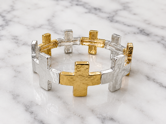 Bracelet - Mixed Metal Cross Stretch Bracelet