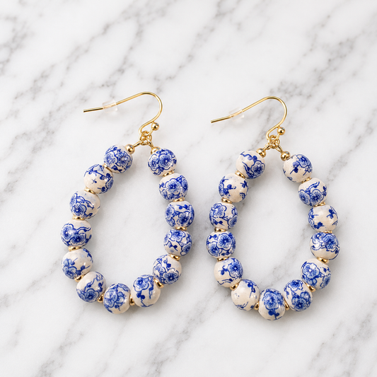 Earrings - Blue Willow Beaded Teardrop Earrings