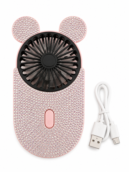 Bling Bling!! Rhinestone Mini Fan with Finger Ring Stand – Available in 2 Colors