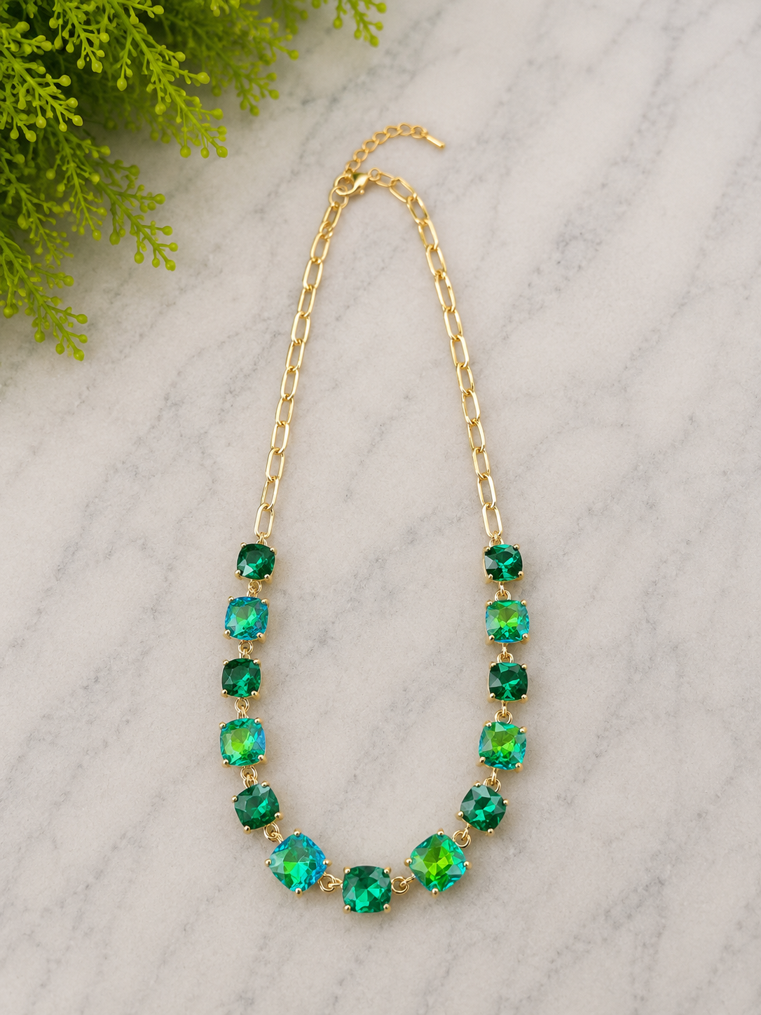 Cushion Cut Glass on Link or Beaded Necklace - available in six colors/ styles