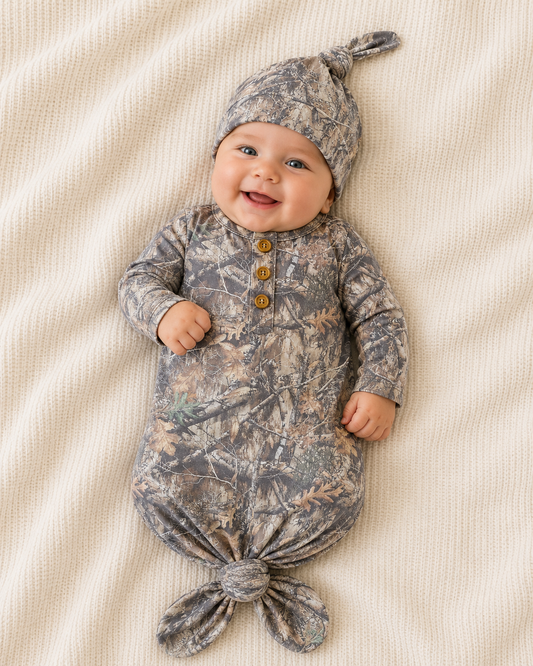 Clothing for Baby Boy - Washed Woody Camo Knotted Gown