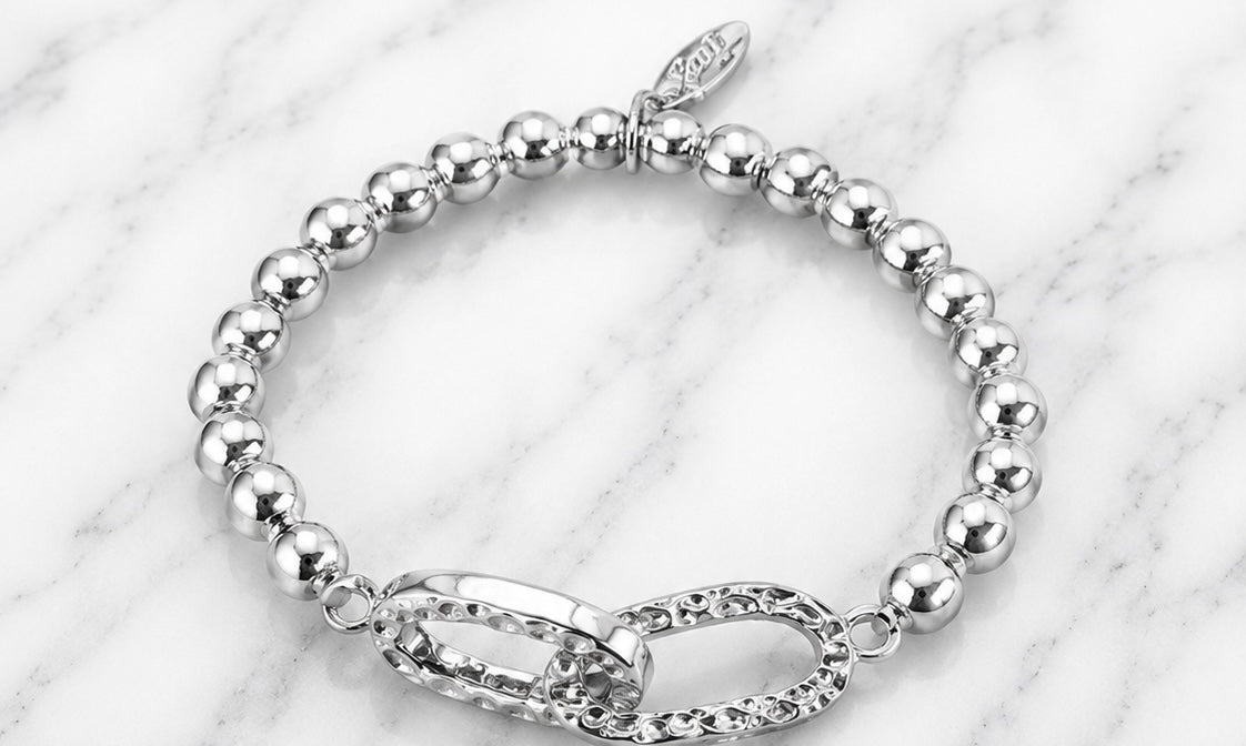 Textured Oval Link Beaded Bracelet – Available in Gold or Silver