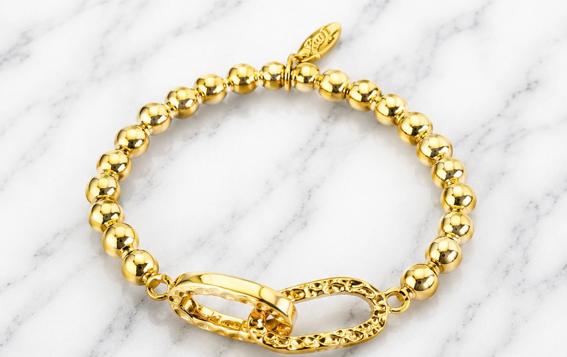 Textured Oval Link Beaded Bracelet – Available in Gold or Silver