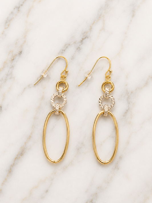 Earrings - Gold & Silver Tone Oval Link Drop Earrings