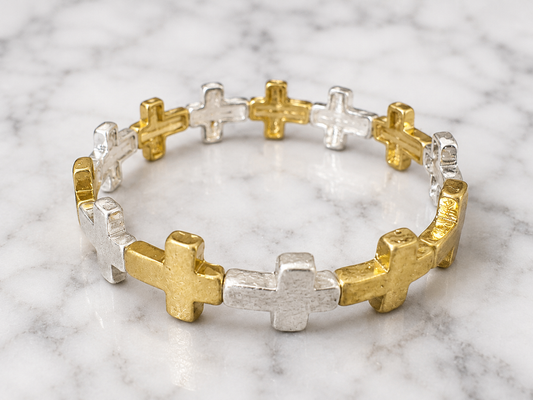 Bracelet - Mixed Metal Cross Stretch Bracelet