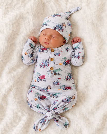 Clothing for Baby Boy - Doggone Tractor Knotted Gown