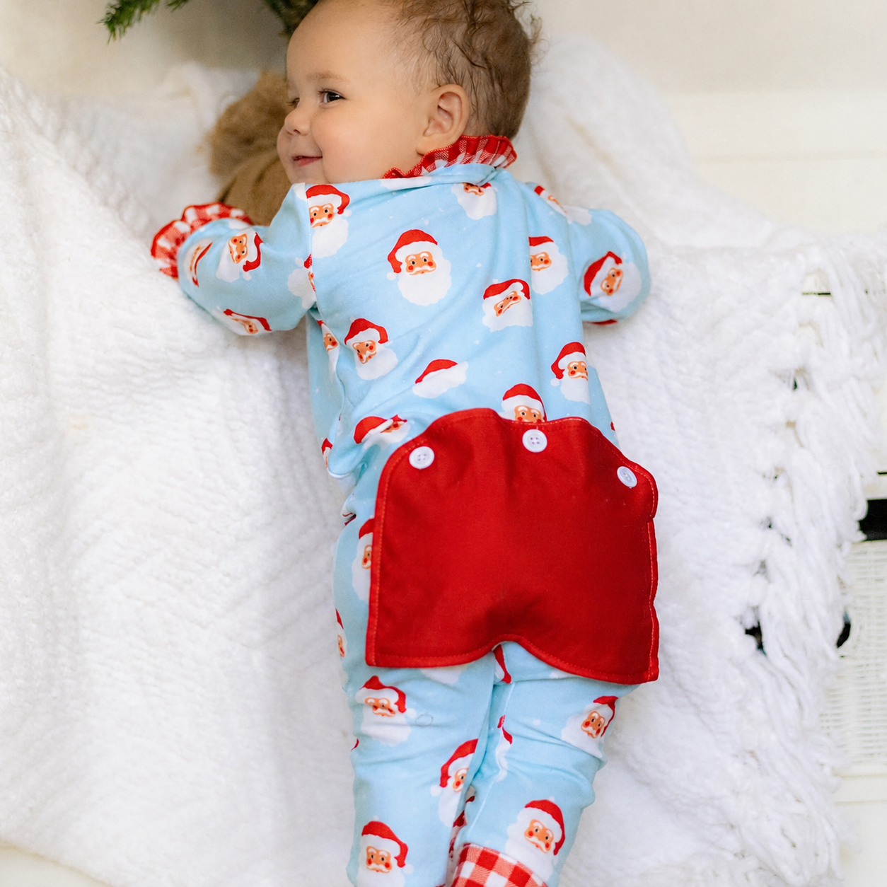 Clothing for Baby Girl - Baby Ruffle Buttflap Pajamas - Vintage Santa Holiday Lounge