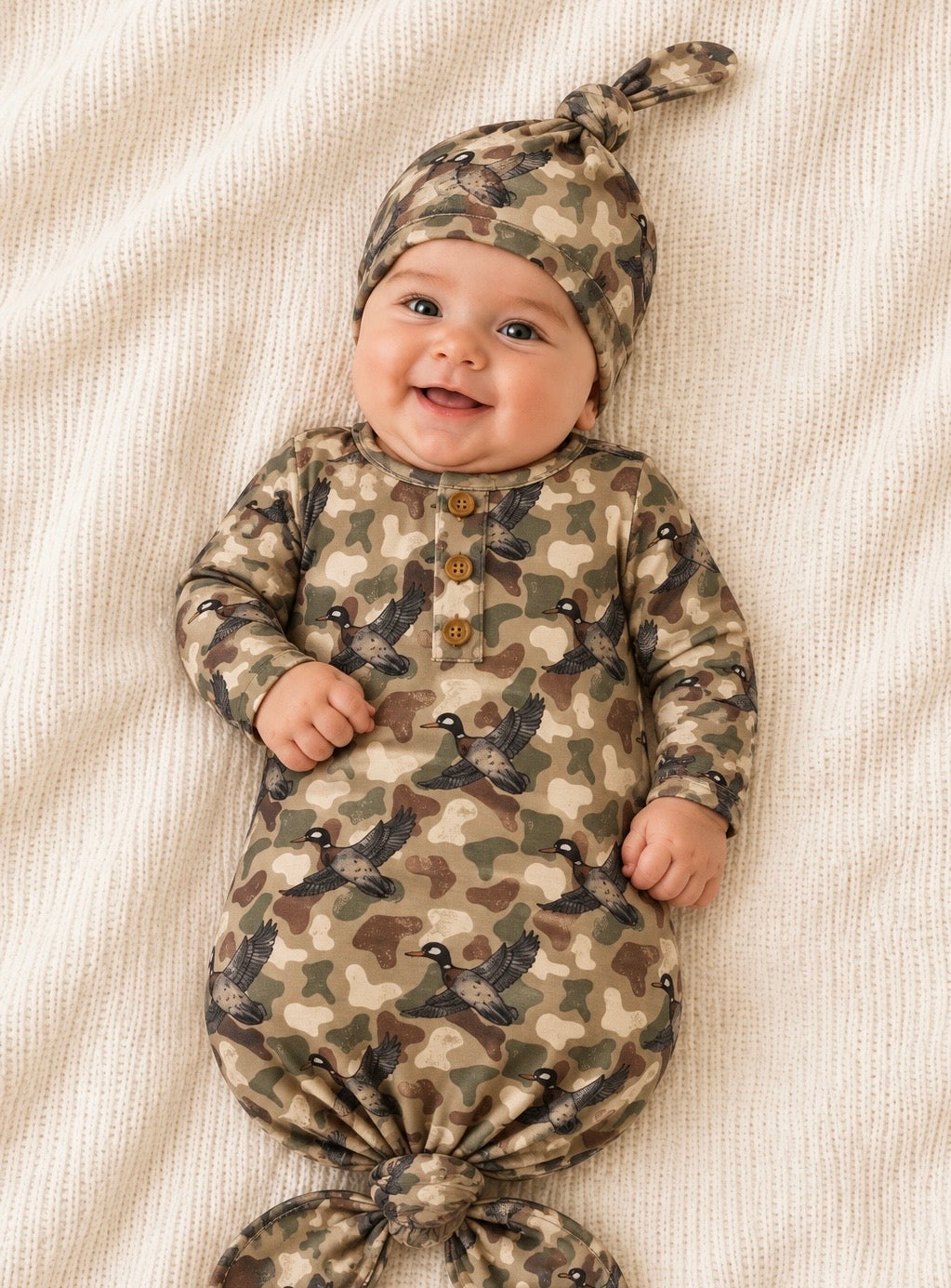 Clothing for Baby Boy - Camo Duck Knotted Gown