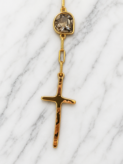 Gold Pearl Reversible Cross Y Necklace