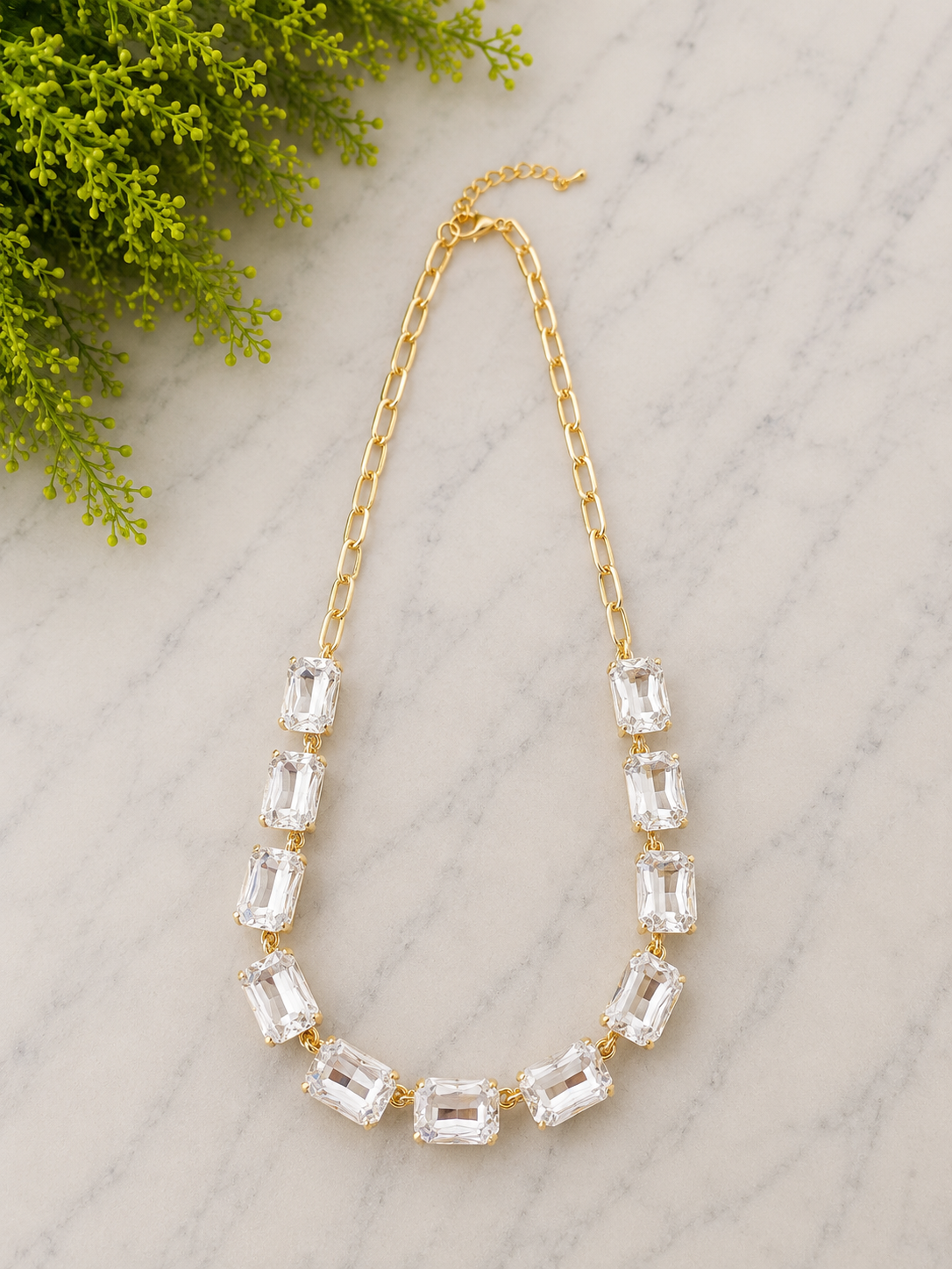 Cushion Cut Glass on Link or Beaded Necklace - available in six colors/ styles