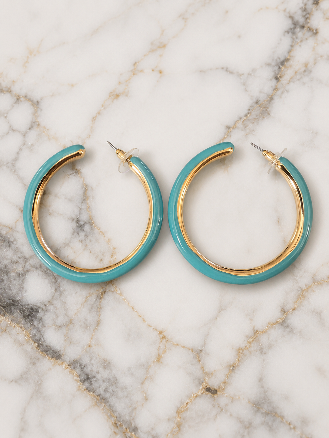Earrings - Enamel Gold Hoop Earrings – Available in Turquoise, Hot Pink & Ivory
