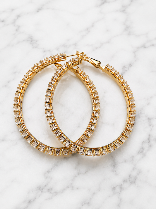 Earrings - Large Gold Pear Luster Gem Hoops
