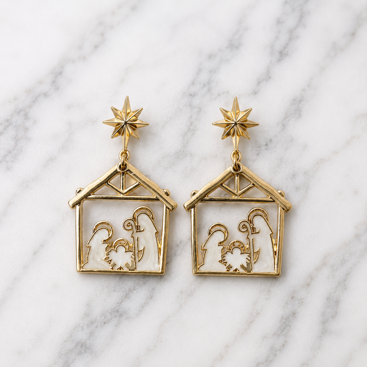 Earrings - Gold Nativity Scene Earrings