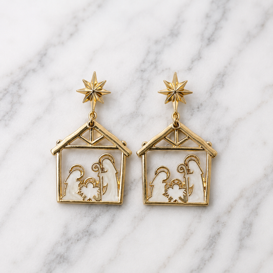 Earrings - Gold Nativity Scene Earrings