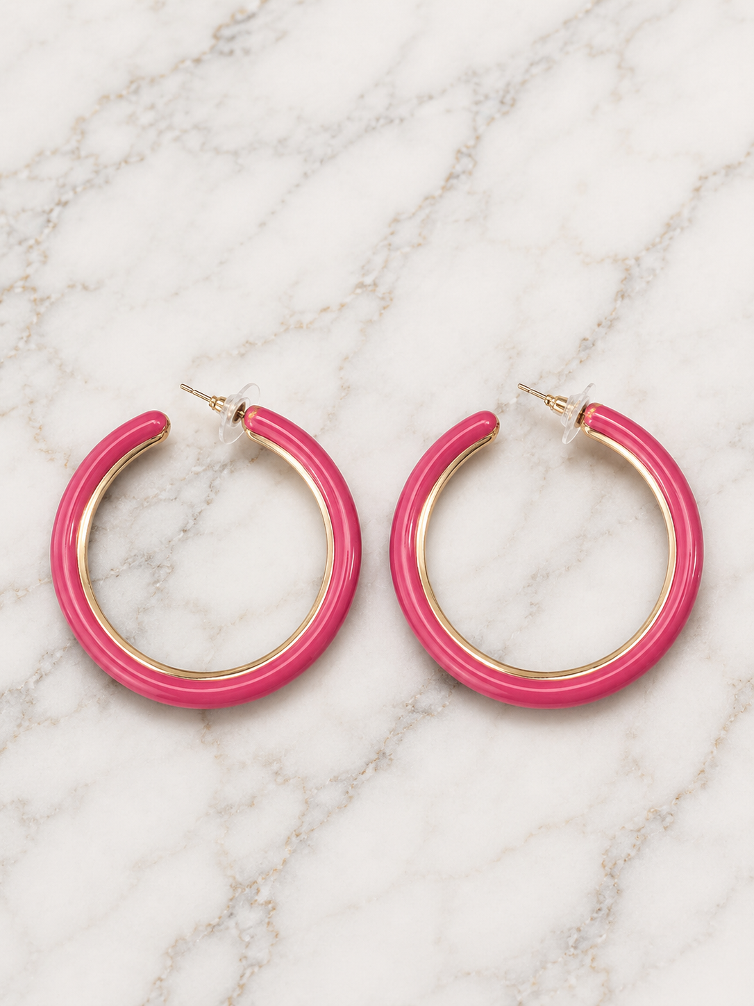 Earrings - Enamel Gold Hoop Earrings – Available in Turquoise, Hot Pink & Ivory