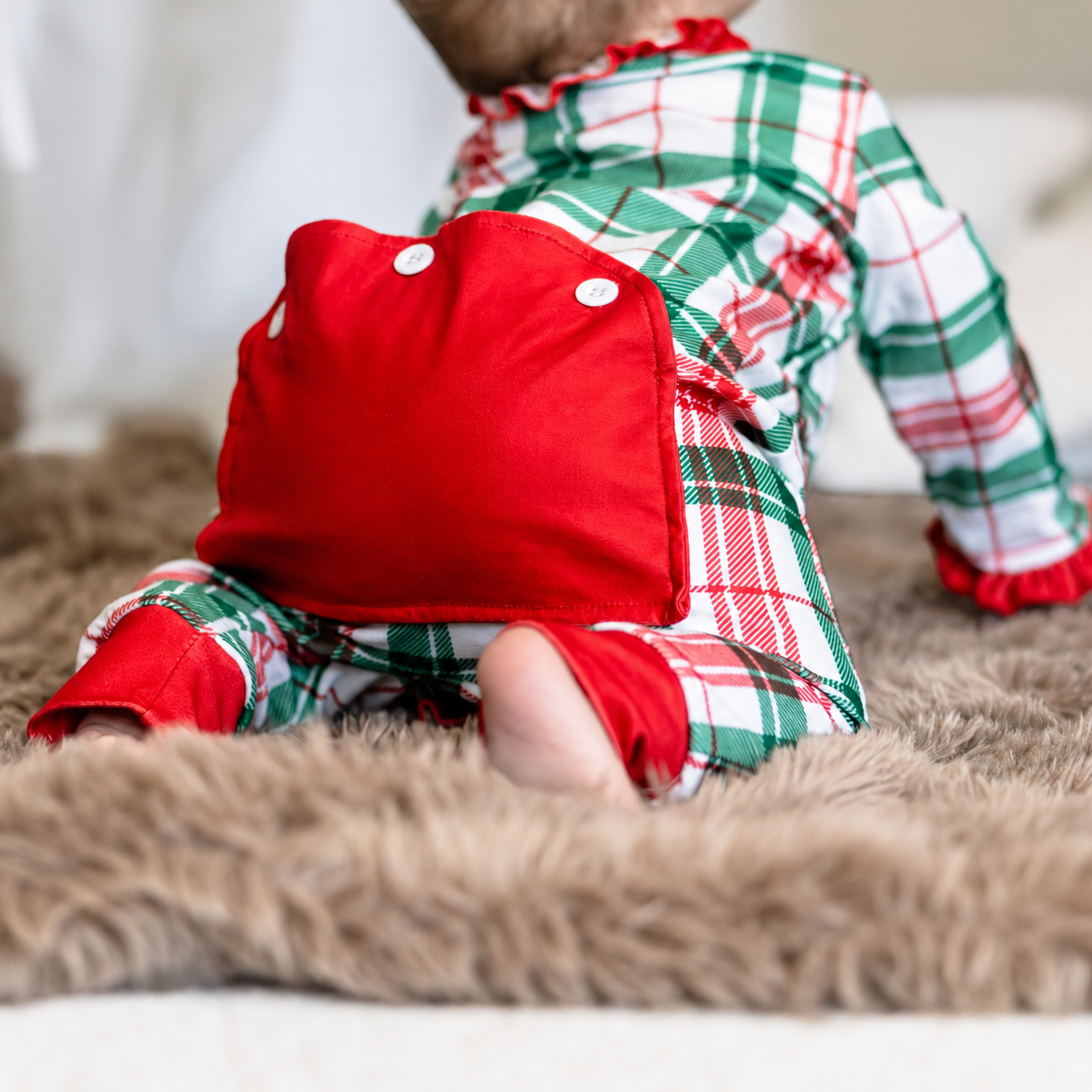 Clothing for Baby Girl - Baby Ruffle Buttflap Pajamas - Christmas Plaid Holiday Lounge