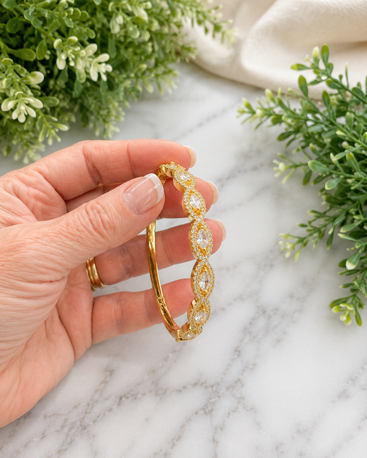 Marquise Crystal Halo Bangle Bracelet - Available in Silver or Gold