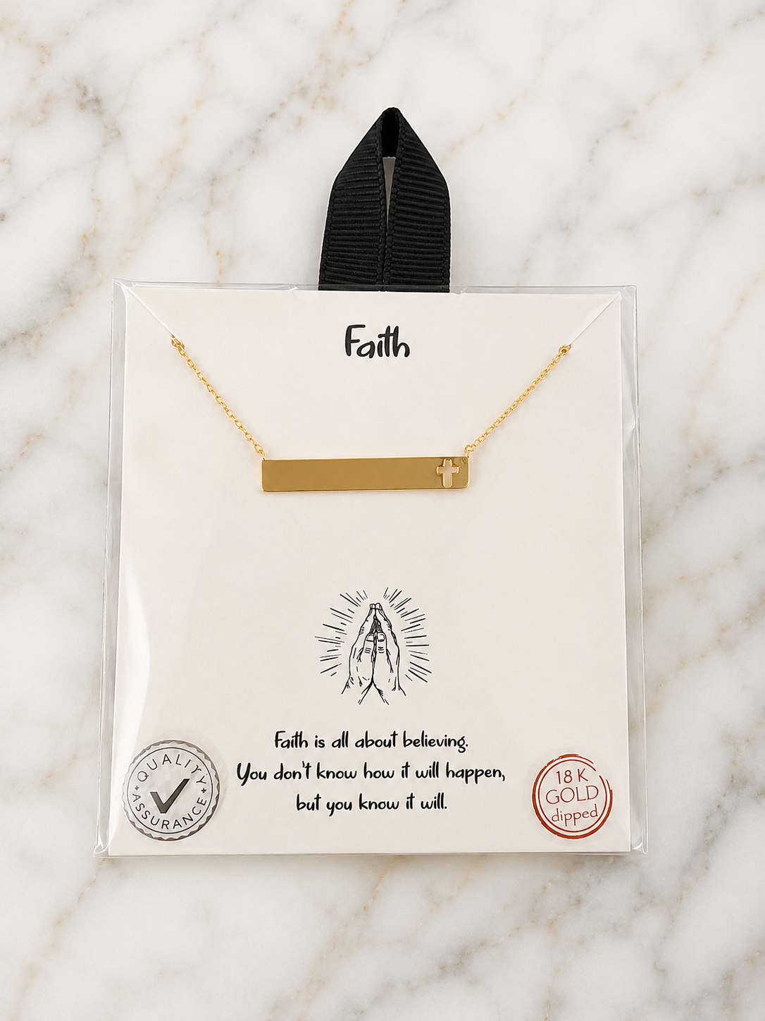 Necklace - Faith Cross Bar Necklace – 18K Gold Dipped