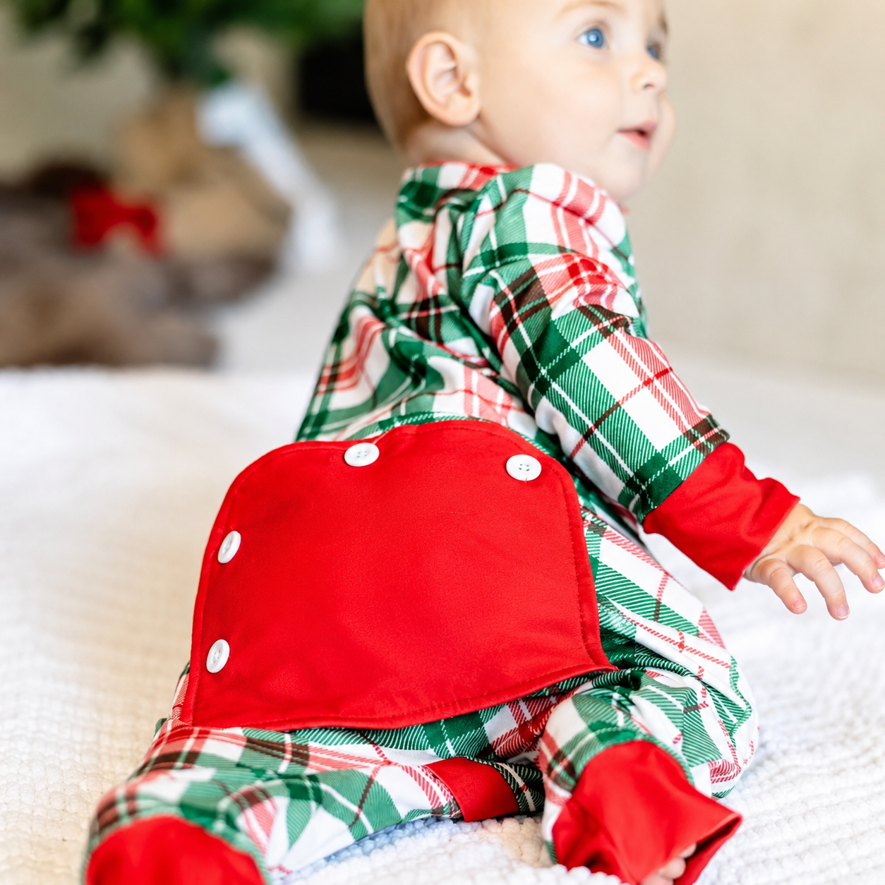 Clothing for Baby Boy - Baby Buttflap Pajamas - Christmas Plaid Holiday Lounge