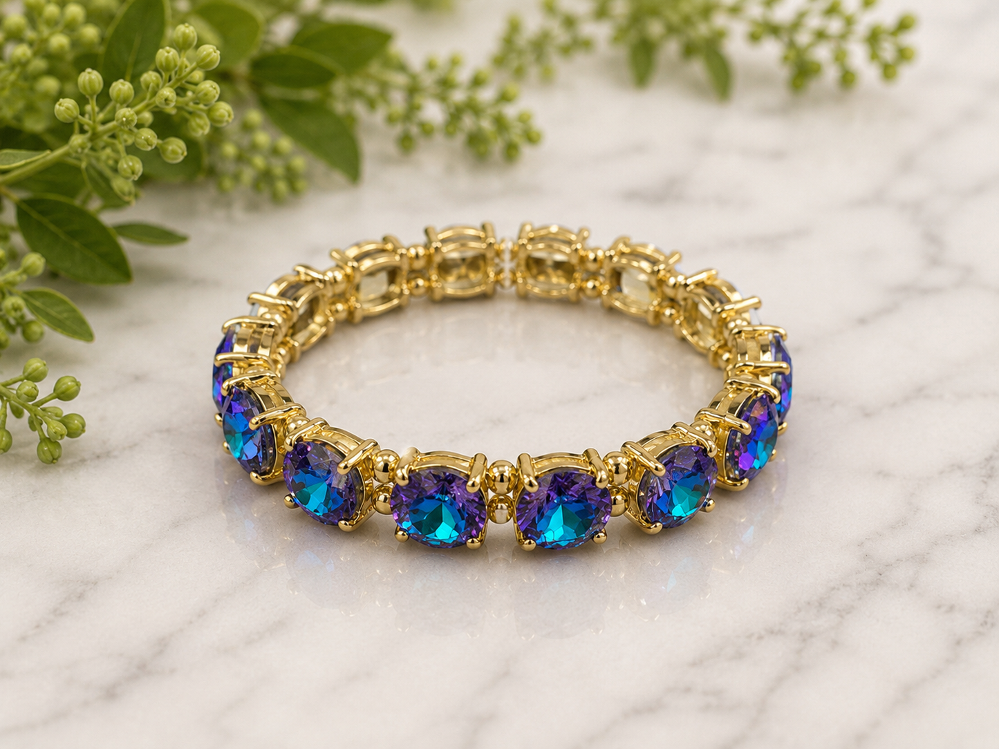 Cushion Cut Glass Stretch Bracelet - available in 6 colors/styles