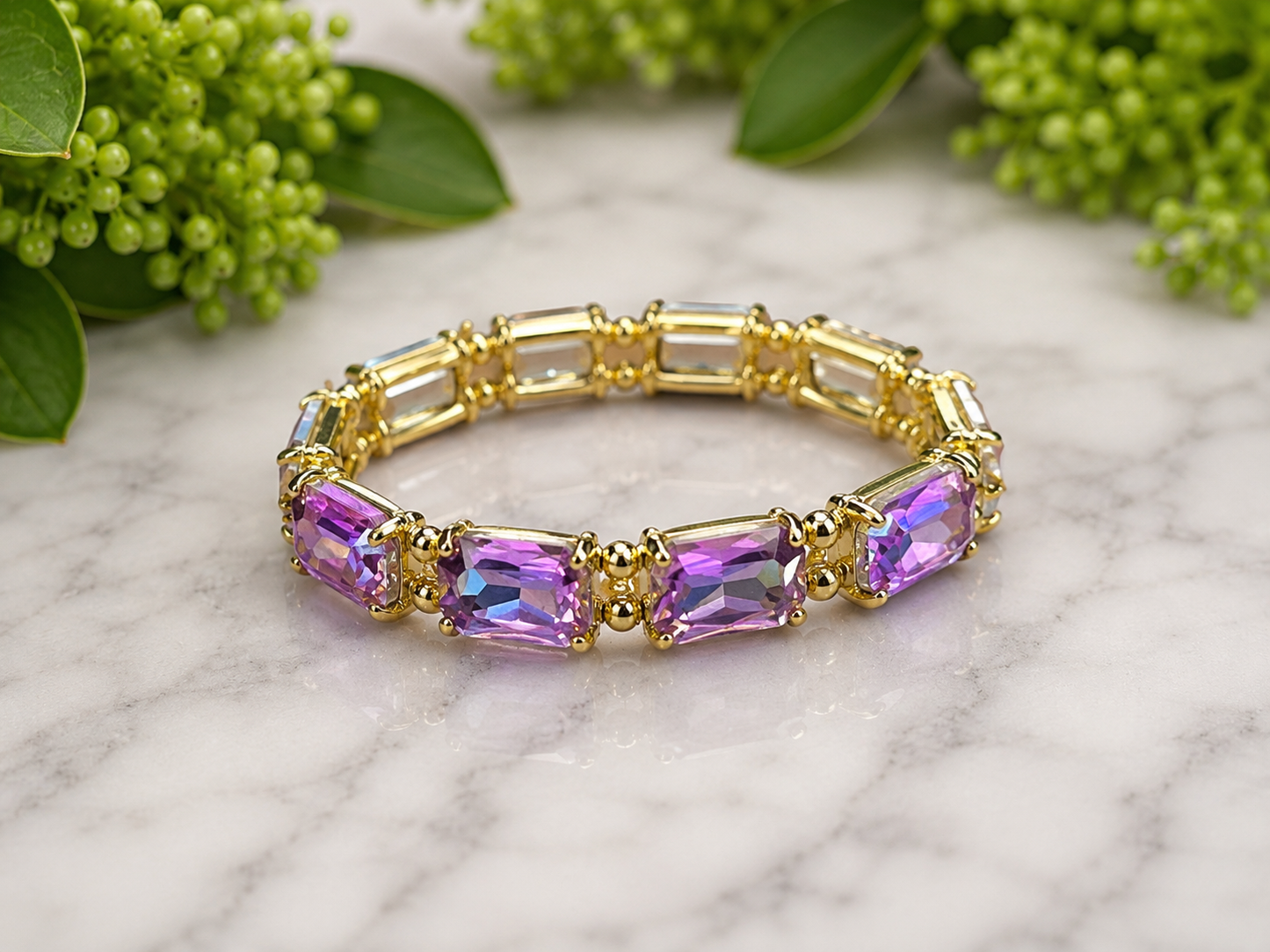 Cushion Cut Glass Stretch Bracelet - available in 6 colors/styles