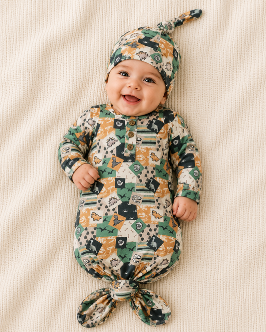 Clothing for Baby Boy - Jurassic Patchwork Knotted Gown