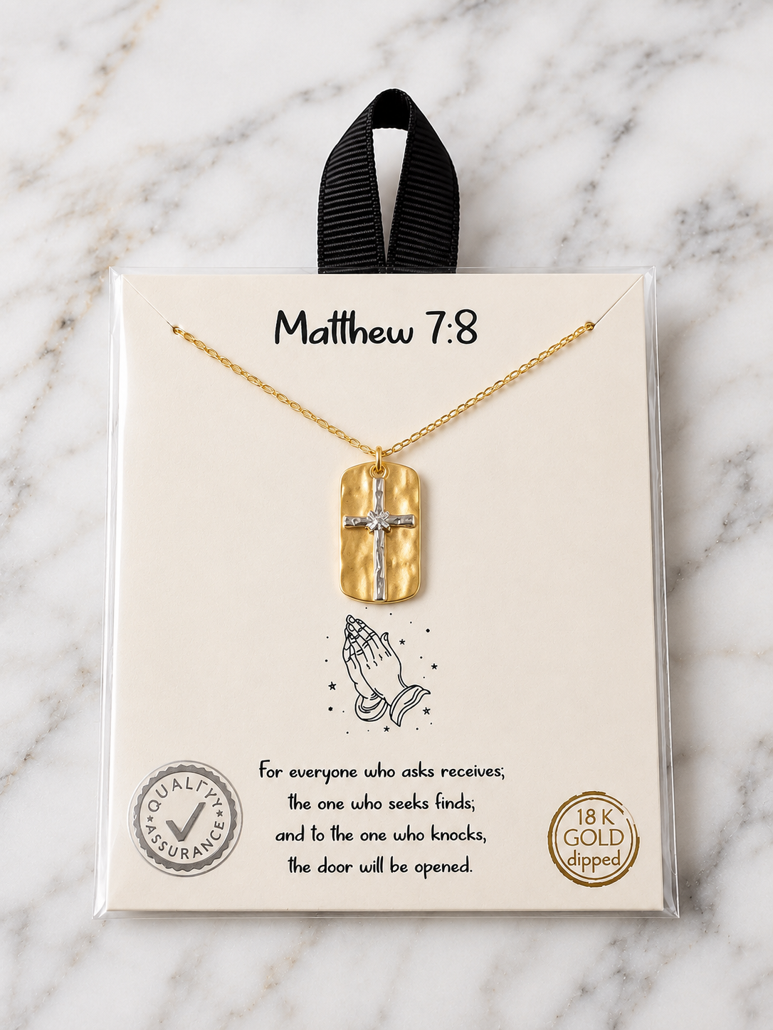 Necklace - Matthew 7:8 Two-Tone Cross Dog Tag Necklace – Gold & Silver Options