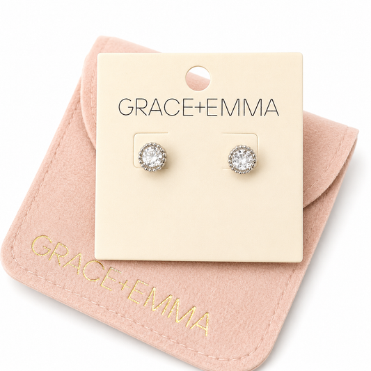 Earrings - Dainty Rhinestone Studs, Silver