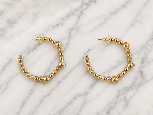 Earrings - Golden Crystal Beaded Hoop Earrings