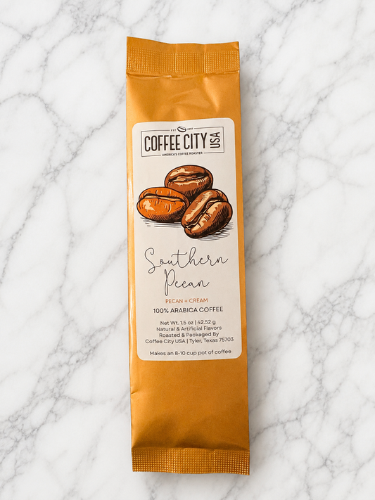 Southern Pecan Flavored Gourmet Coffee – 1.5 oz Copper Foil Bag