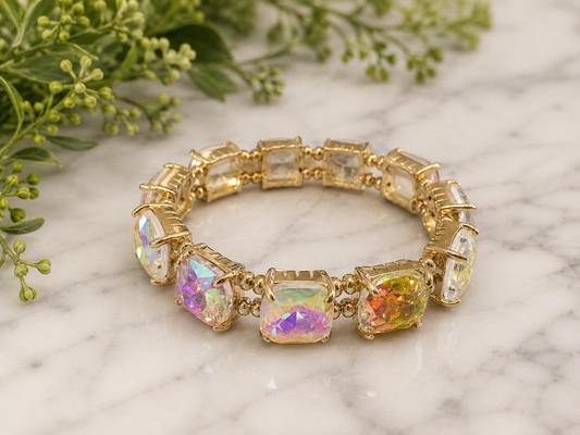 Cushion Cut Glass Stretch Bracelet - available in 6 colors/styles