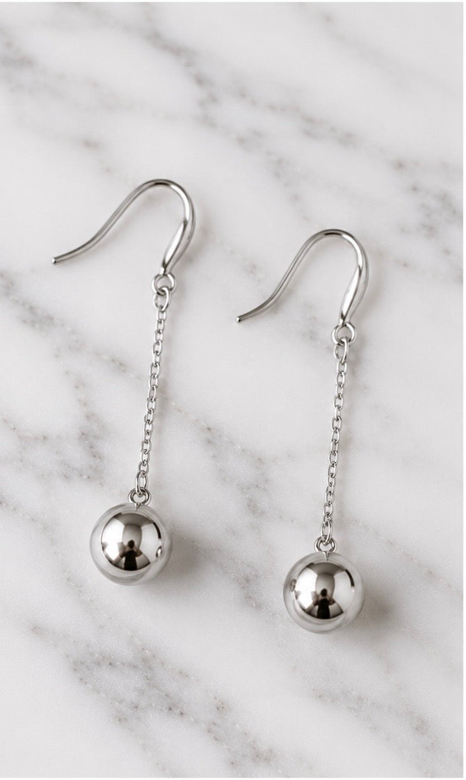 Earrings - Ball Drop Chain Earrings - available in silver and gold