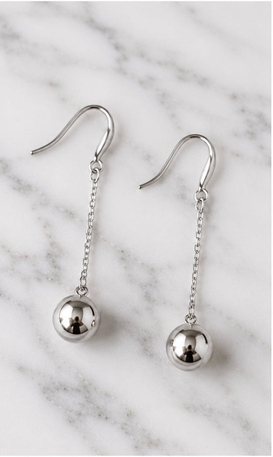 Earrings - Ball Drop Chain Earrings - available in silver and gold