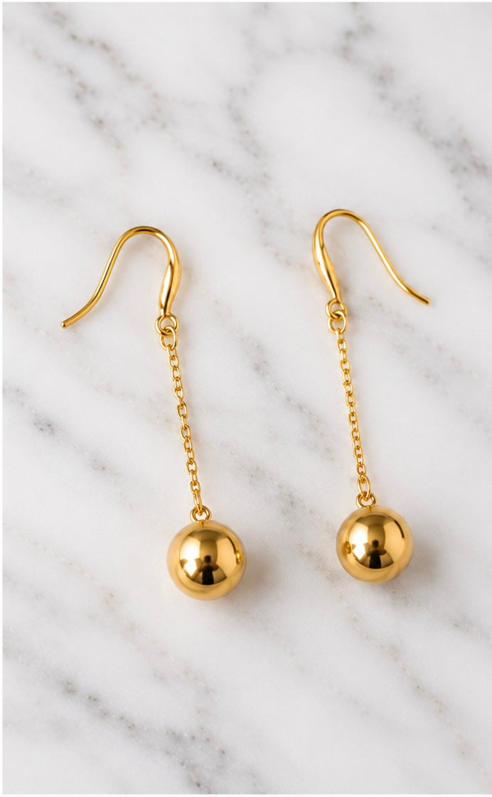Earrings - Ball Drop Chain Earrings - available in silver and gold