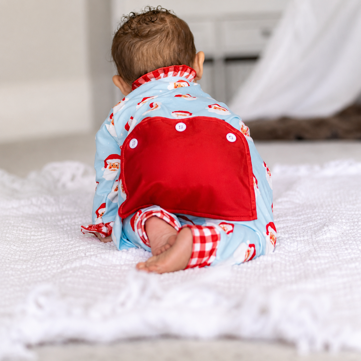 Clothing for Baby Girl - Baby Ruffle Buttflap Pajamas - Vintage Santa Holiday Lounge