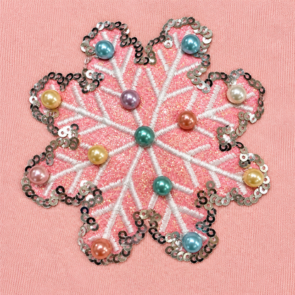 Grace + Emma Pearl “MERRY” Sequin Snowflake Sweatshirt – Pink