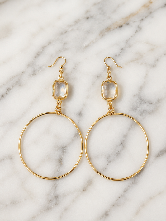 Earrings - Gold Crystal Open Hoop Statement Earrings