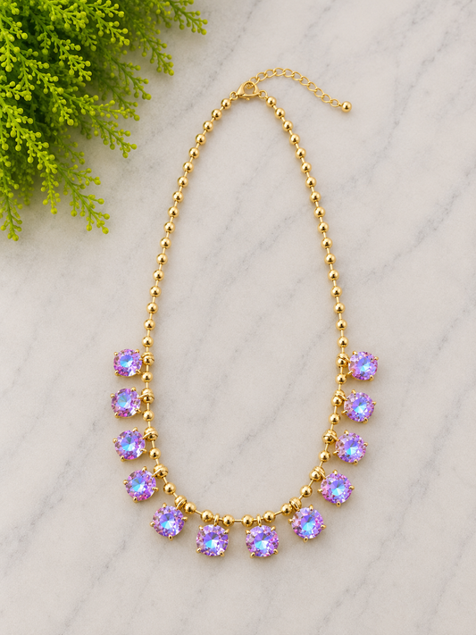 Cushion Cut Glass on Link or Beaded Necklace - available in six colors/ styles