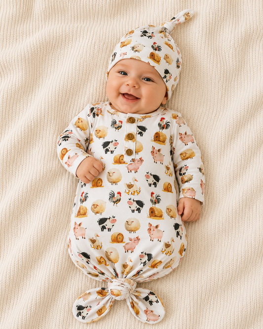 Clothing for Baby Boy - Farm Friends Knotted Gown