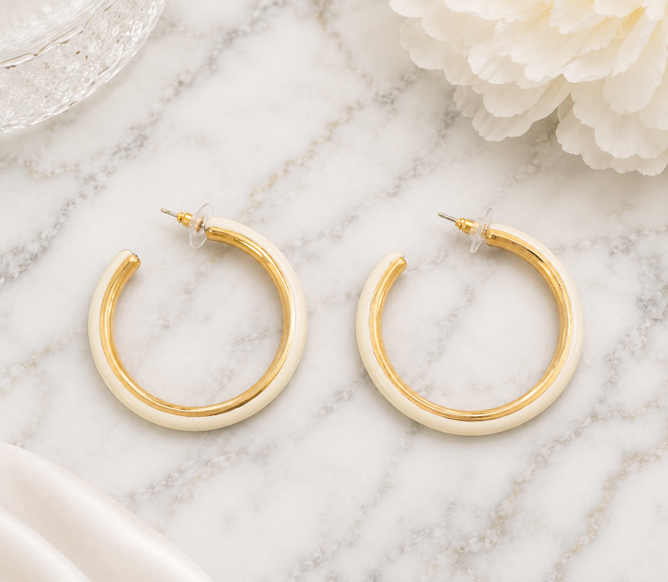 Earrings - Enamel Gold Hoop Earrings – Available in Turquoise, Hot Pink & Ivory