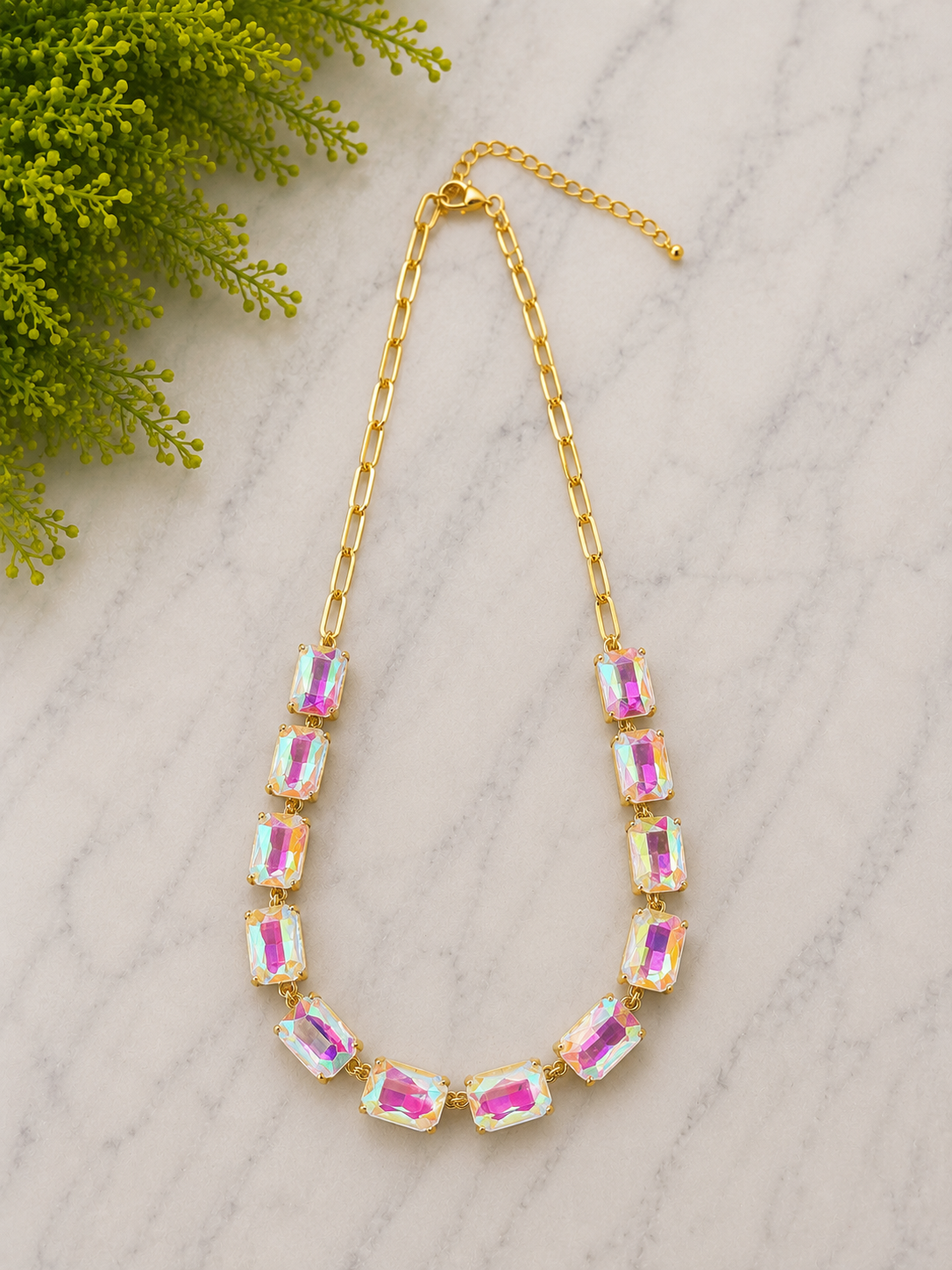 Cushion Cut Glass on Link or Beaded Necklace - available in six colors/ styles