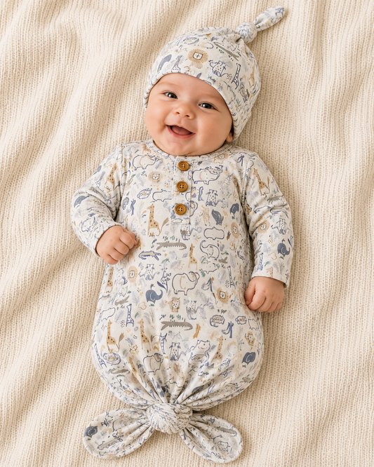 Clothing for Baby Boy - Safari Silhouette Knotted Gown