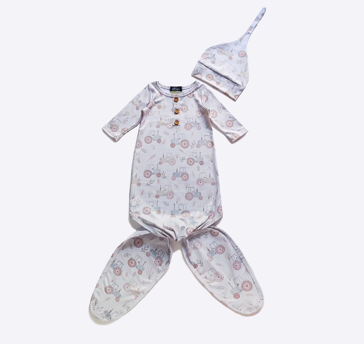 Clothing for Baby Boy - Shaded Tractor Knotted Gown