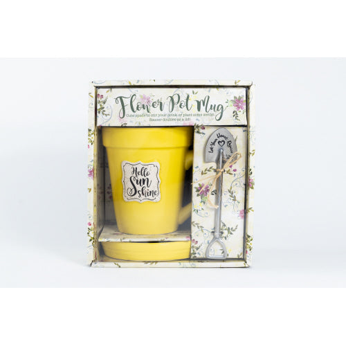 Yellow Flower Pot Mug W/ Scripture - “Hello Sunshine” Gift Set