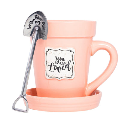 Flower Pot Mug - Peach - You Are Loved-scripture Gift Set