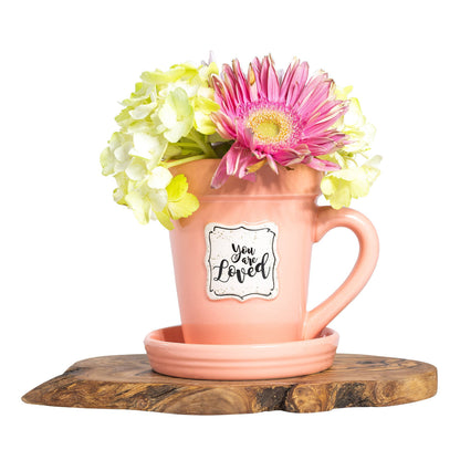 Flower Pot Mug - Peach - You Are Loved-scripture Gift Set