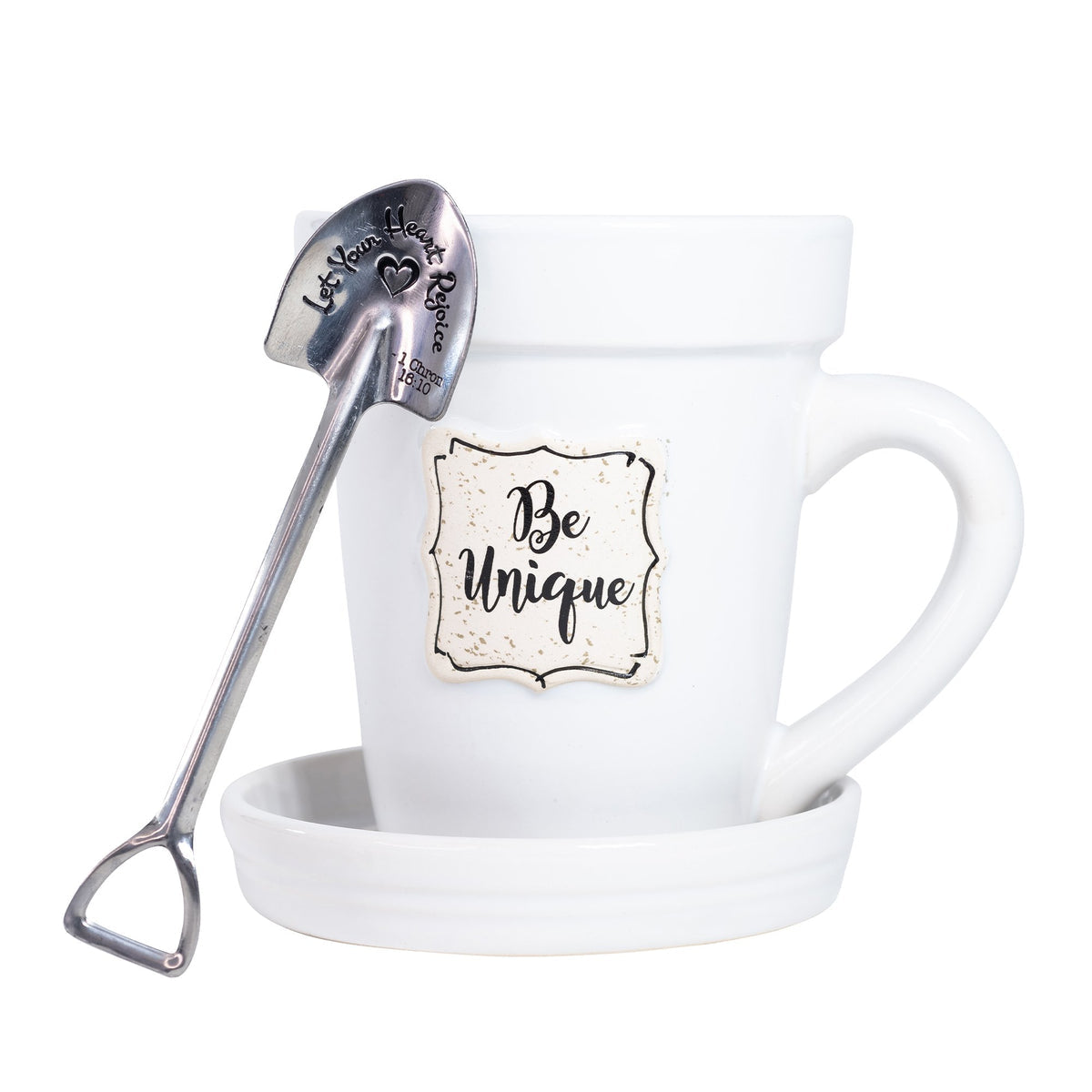 White Flower Pot Mug - “Be Unique” Gift Set